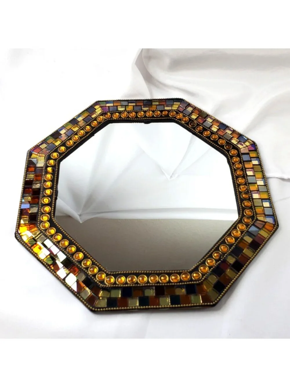 PartyLite P9713 Global Fusion Mirrored Candle Tray Mosaic Tile Hanging Mirror